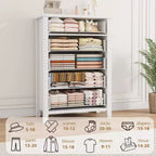 Comò verticale a 5 cassetti Marrone/Bianco, stile geometrico, uso singolo