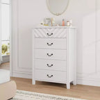 Comò verticale a 5 cassetti Marrone/Bianco, stile geometrico, uso singolo