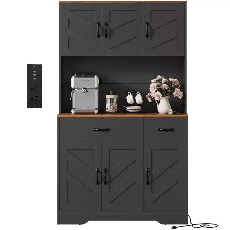 71 Tall Kitchen Pantry Storage Cabinet with Microwave Stand, Farmhouse Kitchen Hutch with Adjustable Shelves for Living Room, Dining Room