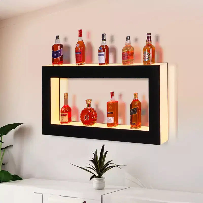 Garvee 48 LED Lighted Liquor Bottle Display Shelf, 2-Step Multifunctional Bar Shelves with Remote and App Control, Black