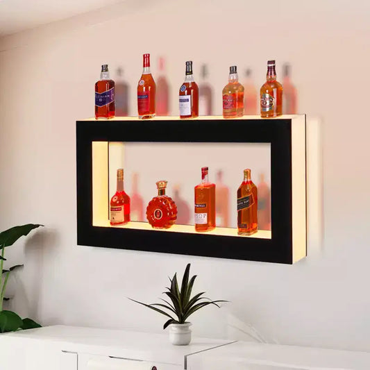 Garvee 48 LED Lighted Liquor Bottle Display Shelf, 2-Step Multifunctional Bar Shelves with Remote and App Control, Black