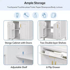 Mobile lavabo da bagno autoportante White Wood con lavello in ceramica, maniglie dorate, per una persona, 24"