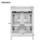 Mobile lavabo da bagno autoportante White Wood con lavello in ceramica, maniglie dorate, per una persona, 24"