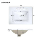 Mobile lavabo da bagno autoportante White Wood con lavello in ceramica, maniglie dorate, per una persona, 24"