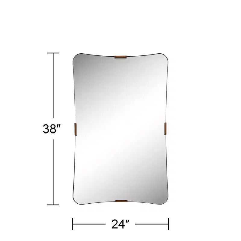 Specchio da parete rettangolare nero e ottone, singolo, 24"L × 38"H