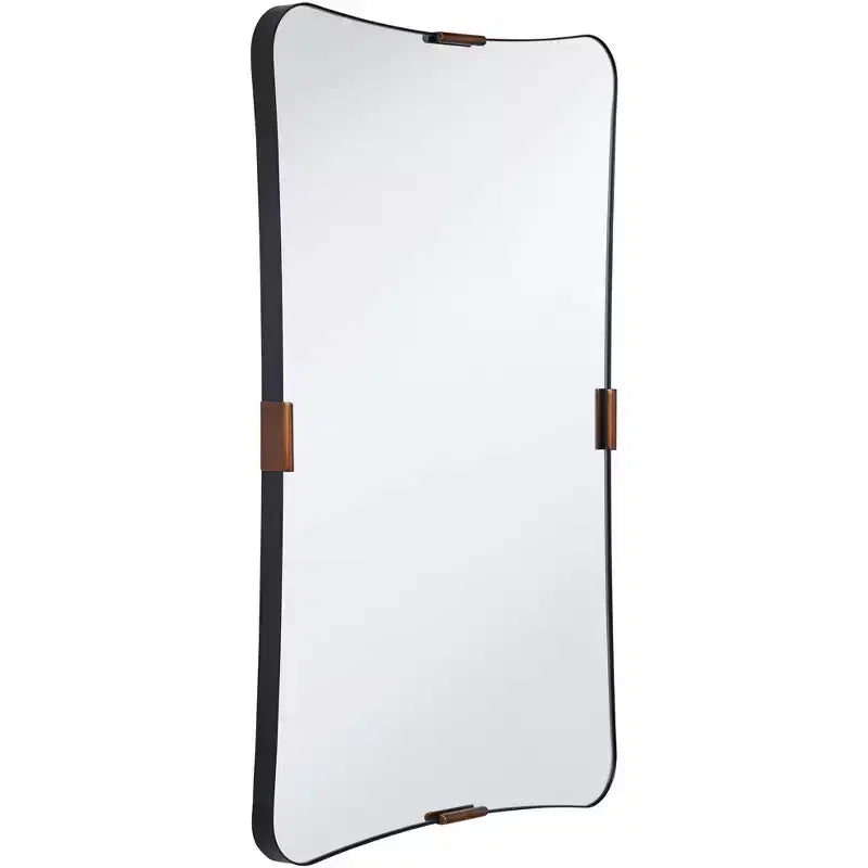 Specchio da parete rettangolare nero e ottone, singolo, 24"L × 38"H