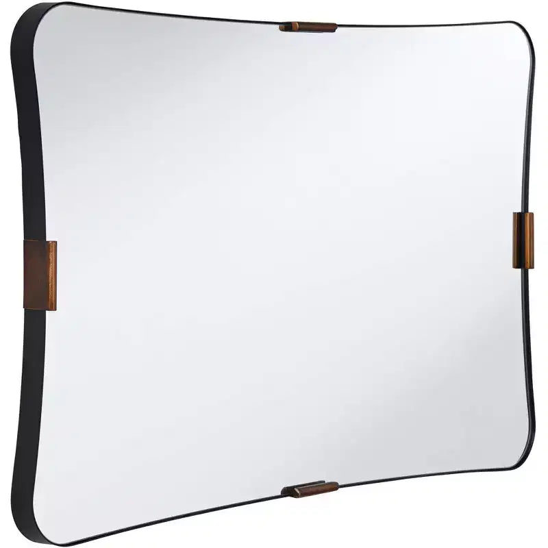 Specchio da parete rettangolare nero e ottone, singolo, 24"L × 38"H