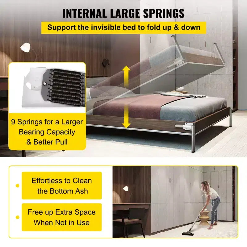 Kit ferramenta a molla per letto a scomparsa verticale a parete, per letto King/Queen (azionamento a 1 persona)