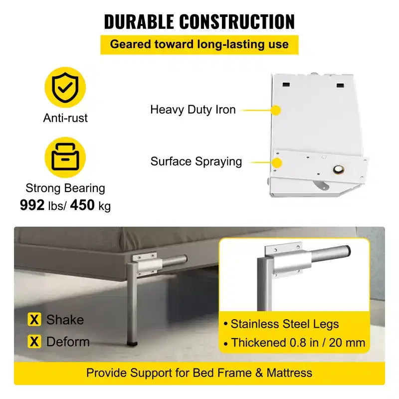 Kit ferramenta a molla per letto a scomparsa verticale a parete, per letto King/Queen (azionamento a 1 persona)