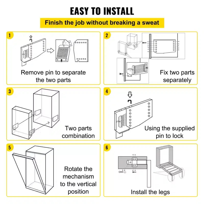 Kit ferramenta a molla per letto a scomparsa verticale a parete, per letto King/Queen (azionamento a 1 persona)