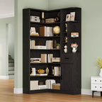 74'' Tall Corner Bookshelf - 6-Tier Book Shelf with Drawer and Cabinets, l-Shaped Bookcase Open Storage Shelves Modern Display Shelf for Home, Office