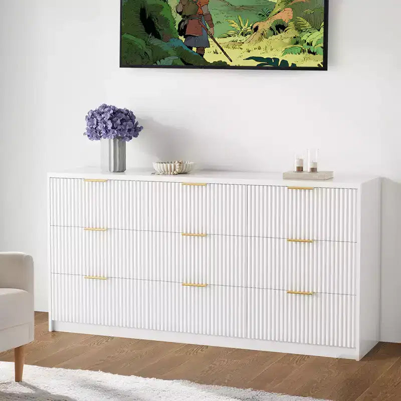 Cassettiera a 9 cassetti bianca e oro, stile scanalato, per utente singolo