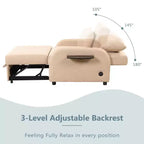 Divano letto estraibile beige con porta di ricarica, monoposto