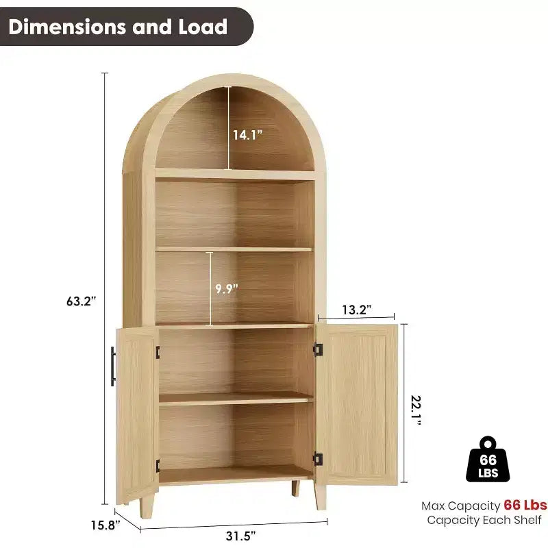 Scaffale nero/legno ad arco a 5 ripiani con ante – Scaffale da terra monoposto