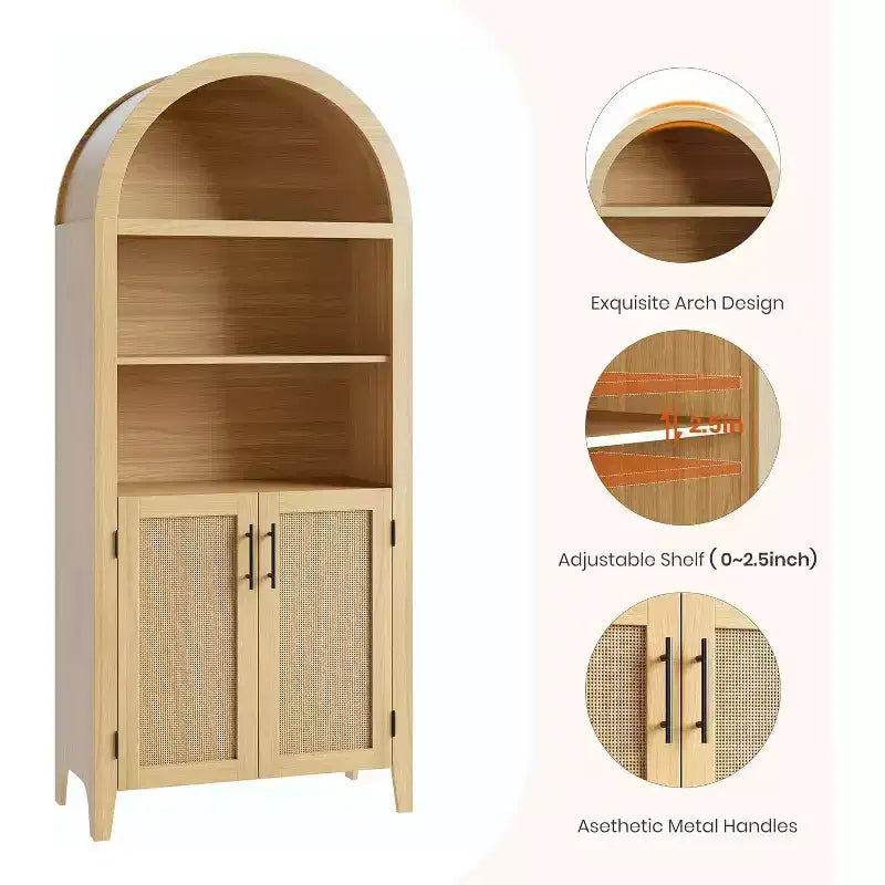 Scaffale nero/legno ad arco a 5 ripiani con ante – Scaffale da terra monoposto