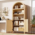 Scaffale nero/legno ad arco a 5 ripiani con ante – Scaffale da terra monoposto