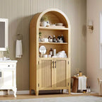 Scaffale nero/legno ad arco a 5 ripiani con ante – Scaffale da terra monoposto