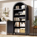 Scaffale nero/legno ad arco a 5 ripiani con ante – Scaffale da terra monoposto