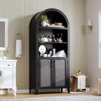 Scaffale nero/legno ad arco a 5 ripiani con ante – Scaffale da terra monoposto