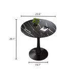 Tavolino Tondo Nero, Base in Metallo e Piano in MDF, Singolo
