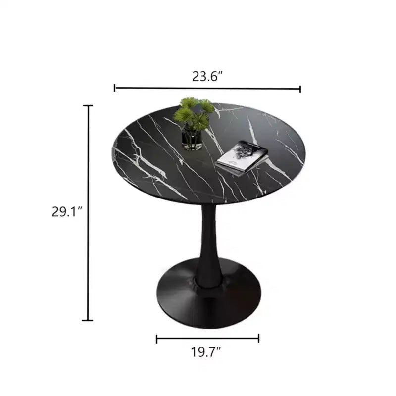 Tavolino Tondo Nero, Base in Metallo e Piano in MDF, Singolo