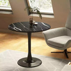 Tavolino Tondo Nero, Base in Metallo e Piano in MDF, Singolo