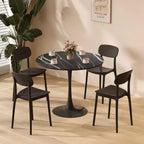 Tavolino Tondo Nero, Base in Metallo e Piano in MDF, Singolo
