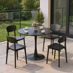 Tavolino Tondo Nero, Base in Metallo e Piano in MDF, Singolo