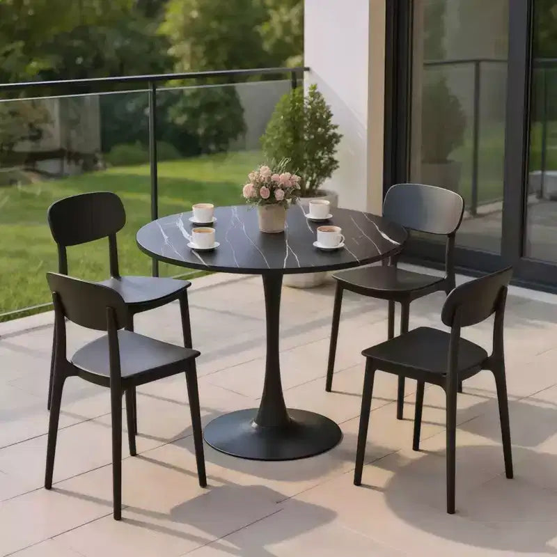 Tavolino Tondo Nero, Base in Metallo e Piano in MDF, Singolo