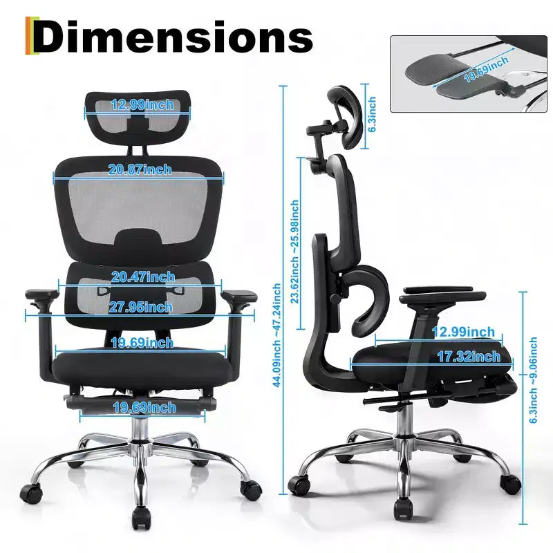 Sedia Gaming e Ufficio con Schienale Alto in Rete Nera, Braccioli Ribaltabili 4D, Poggiatesta e Supporto Lombare Regolabili, 1 Persona
