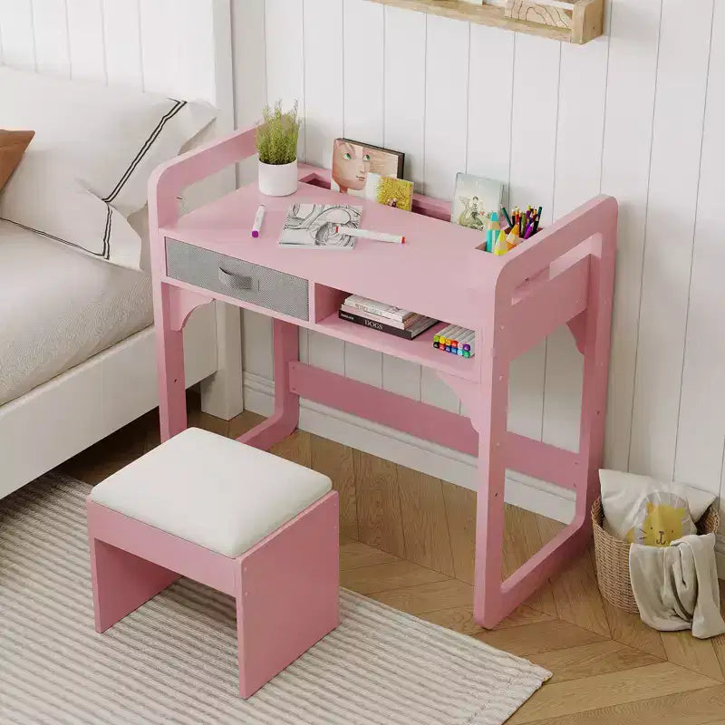 Scrivania e sgabello per bambini Blu/Rosa/Bianco, altezza regolabile, per 1 bambino di 3-8 anni