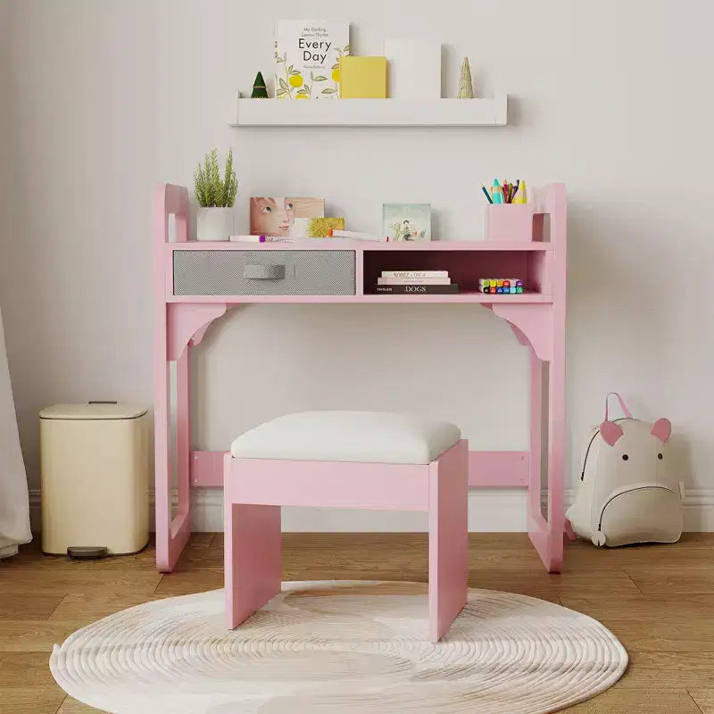 Scrivania e sgabello per bambini Blu/Rosa/Bianco, altezza regolabile, per 1 bambino di 3-8 anni