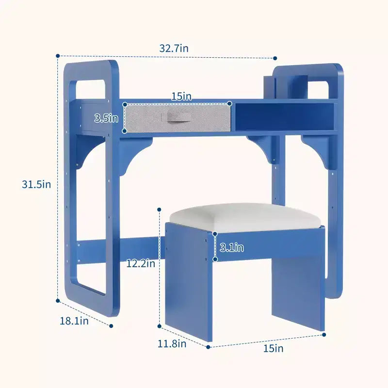 Scrivania e sgabello per bambini Blu/Rosa/Bianco, altezza regolabile, per 1 bambino di 3-8 anni
