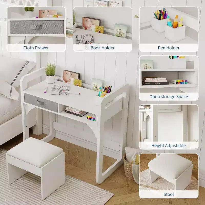 Scrivania e sgabello per bambini Blu/Rosa/Bianco, altezza regolabile, per 1 bambino di 3-8 anni