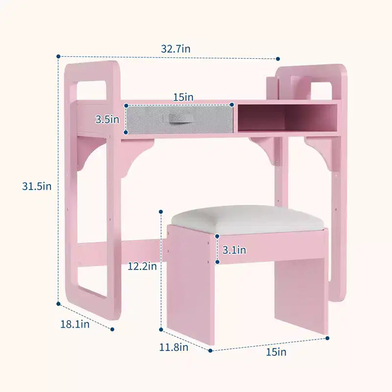 Scrivania e sgabello per bambini Blu/Rosa/Bianco, altezza regolabile, per 1 bambino di 3-8 anni