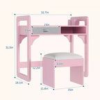 Scrivania e sgabello per bambini Blu/Rosa/Bianco, altezza regolabile, per 1 bambino di 3-8 anni