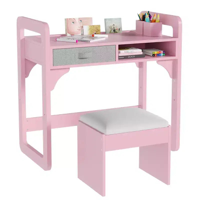 Scrivania e sgabello per bambini Blu/Rosa/Bianco, altezza regolabile, per 1 bambino di 3-8 anni