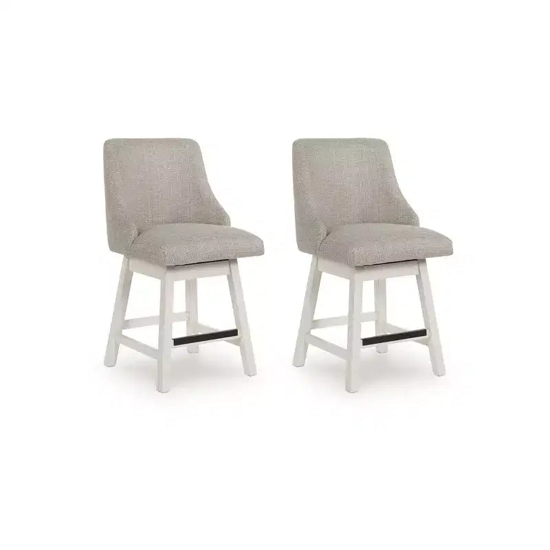 Signature Design by Ashley Robbinsdale Upholstered Swivel Counter Height Barstools, Set of 2, Antique White with Light Gray Fabric Seat