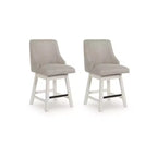 Signature Design by Ashley Robbinsdale Upholstered Swivel Counter Height Barstools, Set of 2, Antique White with Light Gray Fabric Seat