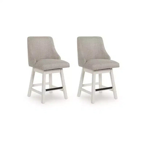 Signature Design by Ashley Robbinsdale Upholstered Swivel Counter Height Barstools, Set of 2, Antique White with Light Gray Fabric Seat