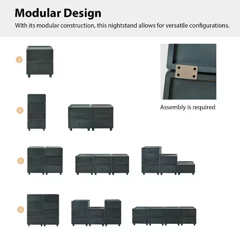 Comodino modulare con cassetti (nero/blu/noce), set da 2