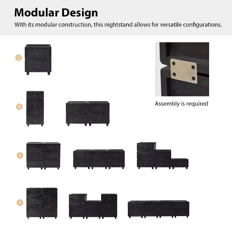 Comodino modulare con cassetti (nero/blu/noce), set da 2