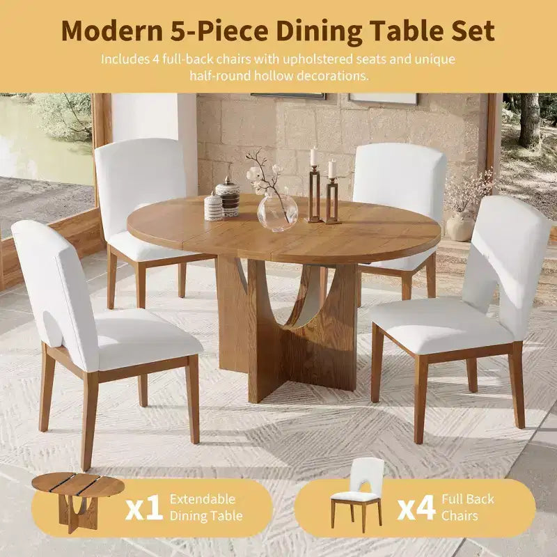 Set da pranzo rotondo allungabile da 5 pezzi per 4 persone, Espresso/Noce
