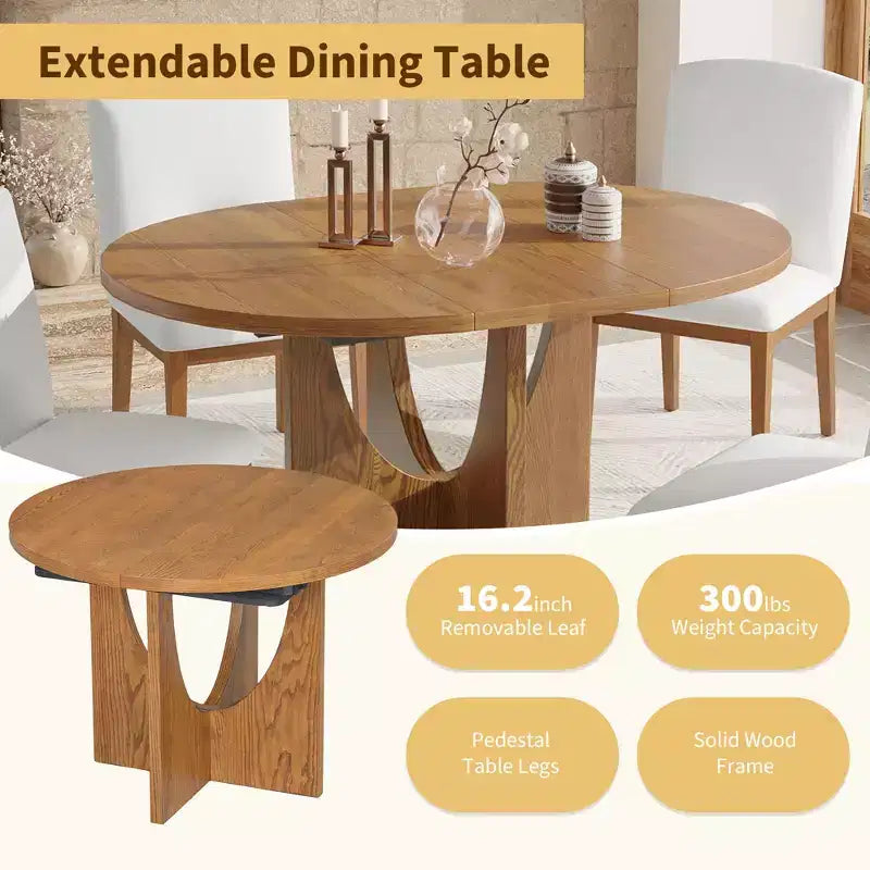 Set da pranzo rotondo allungabile da 5 pezzi per 4 persone, Espresso/Noce