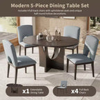 Set da pranzo rotondo allungabile da 5 pezzi per 4 persone, Espresso/Noce