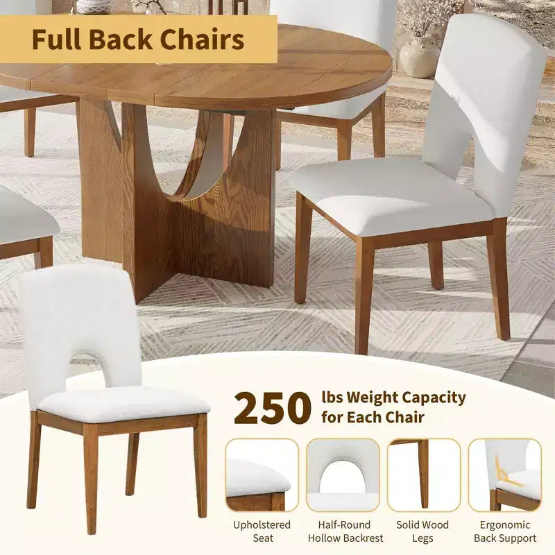 Set da pranzo rotondo allungabile da 5 pezzi per 4 persone, Espresso/Noce