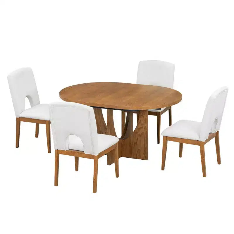 Set da pranzo rotondo allungabile da 5 pezzi per 4 persone, Espresso/Noce