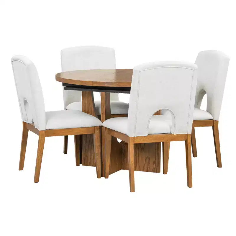 Set da pranzo rotondo allungabile da 5 pezzi per 4 persone, Espresso/Noce