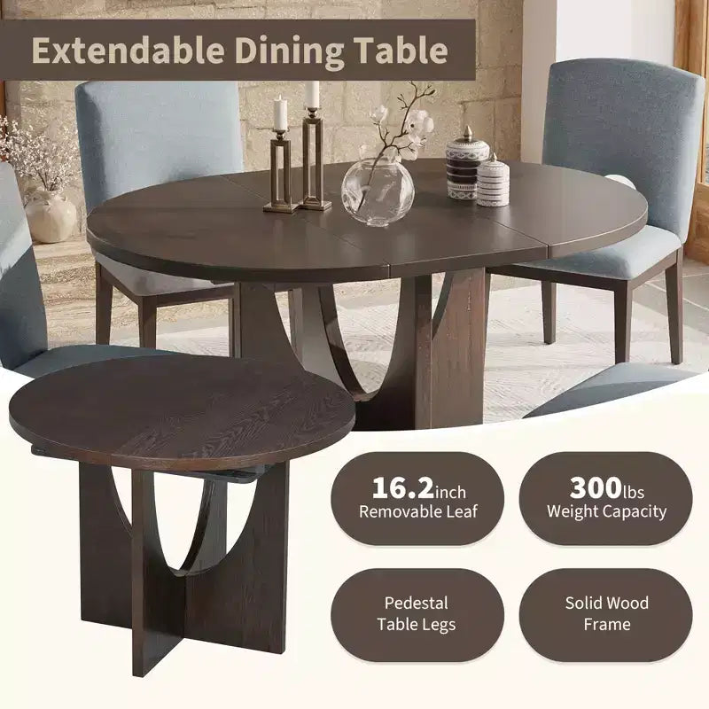Set da pranzo rotondo allungabile da 5 pezzi per 4 persone, Espresso/Noce