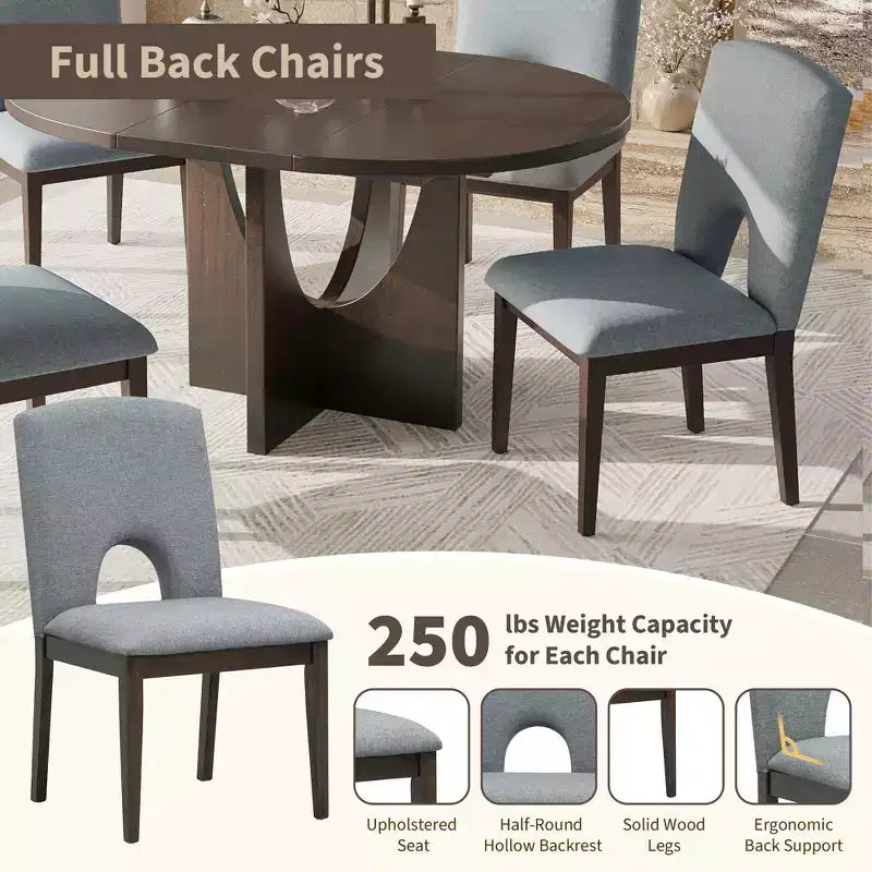 Set da pranzo rotondo allungabile da 5 pezzi per 4 persone, Espresso/Noce